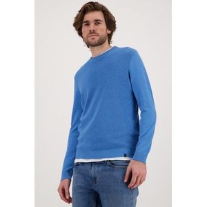 Blauwe katoenen trui met ronde hals