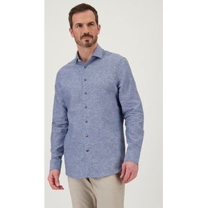 Donkerblauw linnen hemd met gemêleerde look