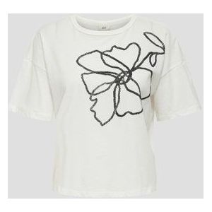 JDY - Ecru T-shirt - Ecru - 100% Katoen - Zwarte Bloemprint