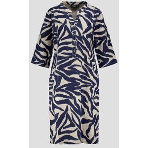 Lichtbeige linnen kleedje met donkerblauwe print