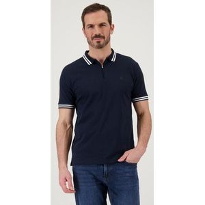 Donkerblauwe polo met rits en witte streep