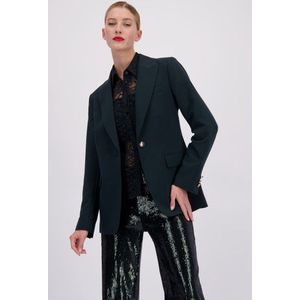 Donkergroene blazer met gouden detailknopen