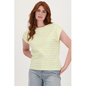 Ecru T-shirt met geel-groen gestreept patroon