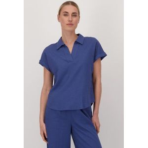 Blauwe blouse met V-hals en korte mouwen