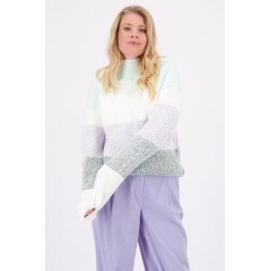 Ecru trui met groene en lila strepen