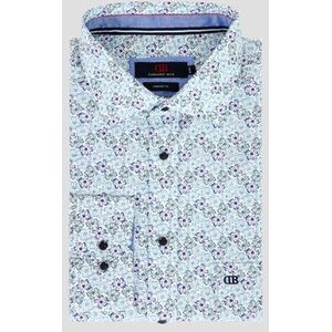 Wit hemd met groene bloemen- Comfort fit