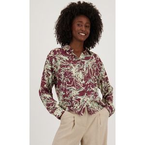 Fijne bordeaux blouse met beige print