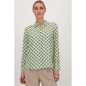 Ecru blouse met print in navy en lichtgroen