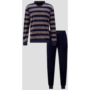 Velours blauwe pyjamaset met streepjesmotief