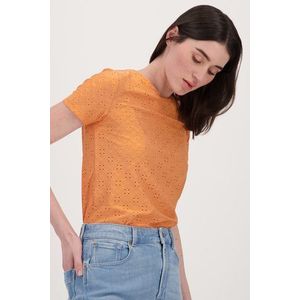 Oranje T-shirt met broderie Anglaise