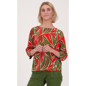 Blouse met print in kaki en rood