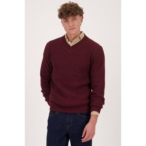 Donkerrode geribde trui met V-hals