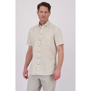 Wit hemd met beige print - Regular fit