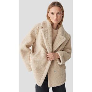 Korte beige faux fur jas - Omkeerbaar