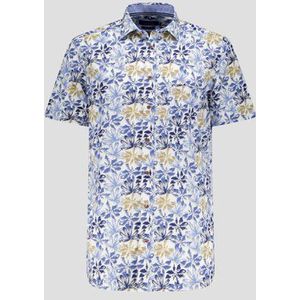Hemd met beige-blauwe bladerprint - Comfort fit