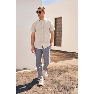 Bruin-wit gestreept hemd met korte mouwen