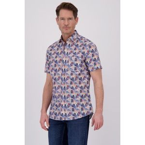 Wit hemd met blauwe bladerprint - Regular fit