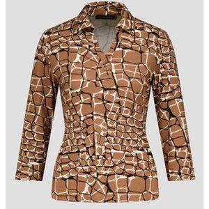 Donkerbeige polo met print - 3/4 mouwen