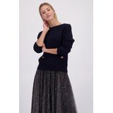 Blauwe pull met gouden knopen