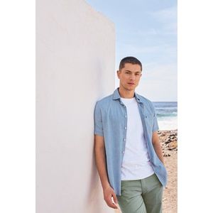 Blauw hemd met denimlook en korte mouwen