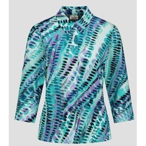 Turquoise polo met paarse print