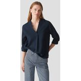 Opus - Blouse - Blauw - V-hals - Lange Oprolbare Mouwen