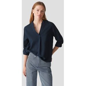 Opus - Blouse - Blauw - V-hals - Lange Oprolbare Mouwen