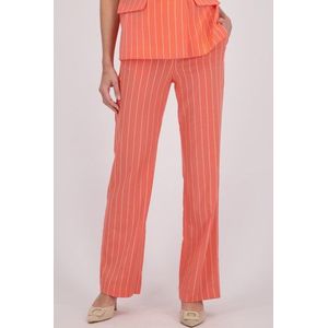 Wijde koraalroze broek met krijtstreep