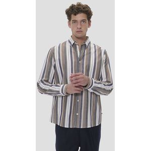 Groen-bruin gestreept katoenen hemd