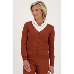 Oranje-bruine cardigan met ton-sur-ton knopen