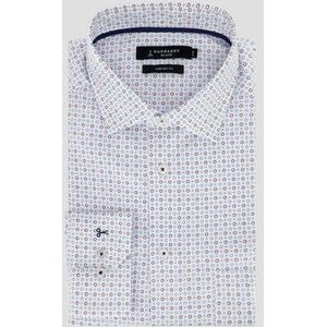 Wit hemd met bruin-blauwe print - Comfort fit