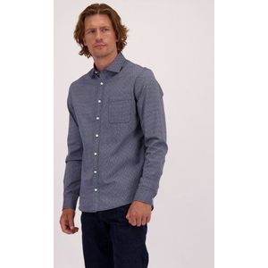 Blauw hemd met visgraatmotief - Regular fit