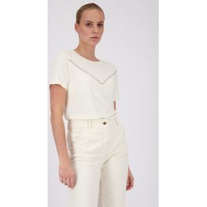 Ecru T-shirt met zilveren steentjes