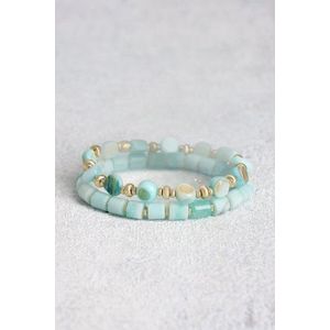 Set van 2 armbandjes met lichtgroene kralen