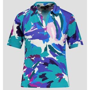 Polo met paarse-turquoise print