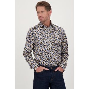 Donkerblauw hemd met bloemenprint - Regular fit