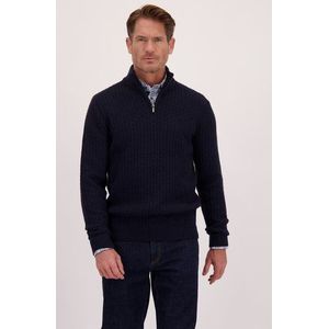 Donkerblauwe structuurtrui met korte rits