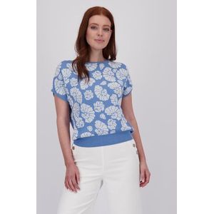 Blauwe pull met ecru print
