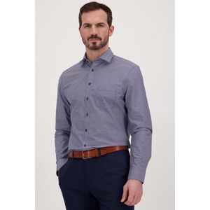 Donkerblauw hemd met ecru print - Regular fit