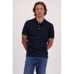 Blauwe polo met jacquard strepen