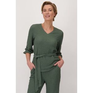 Olijfgroen T-shirt met gewafelde structuur