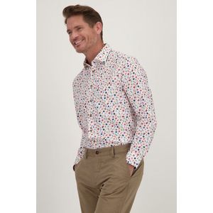 Wit hemd met kleurrijke bladerprint - Regular fit