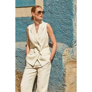 Mouwloze ecru blazer met strepen