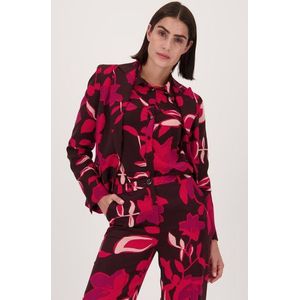 Burgundy blazer met fuchsia bloemenprint