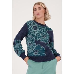 Donkerblauwe trui met bloemen