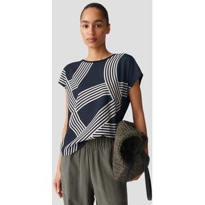 Opus - T-shirt - Donkerblauw - Met Witte Grafische Print