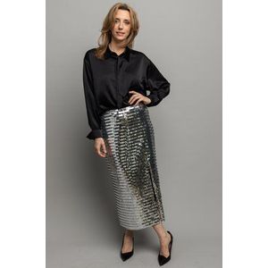Lange zilveren rok met pailletten