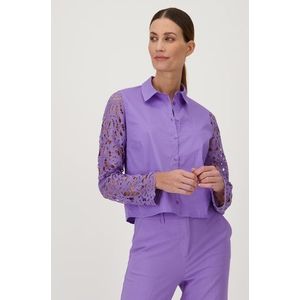 Lichtpaarse blouse met kanten mouwen