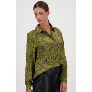 Groene glanzende blouse met bloemenprint