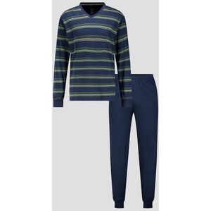 Blauwe pyjamaset met groen streepmotief